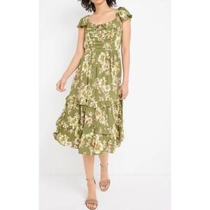 NEW Maurices Sm Green Floral Print Square Neck Ruffle Maxi Dress